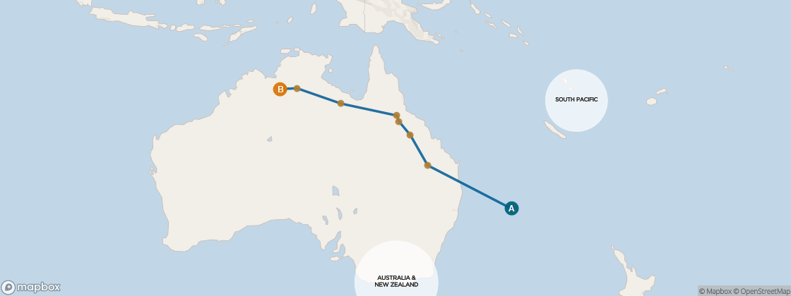 Seven Seas Mariner Voyage MAR280304 itinerary map from Auckland to Bali (Benoa), March 4-20 2028, 16 days