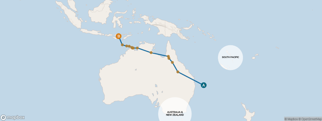 Seven Seas Mariner Voyage MAR280304A itinerary map from Auckland to Singapore, March 4-28 2028, 24 days