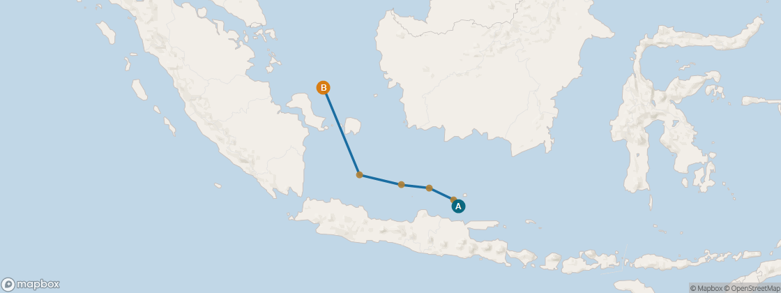 Seven Seas Mariner Voyage MAR280320 itinerary map from Bali (Benoa) to Singapore, March 20-28 2028, 8 days