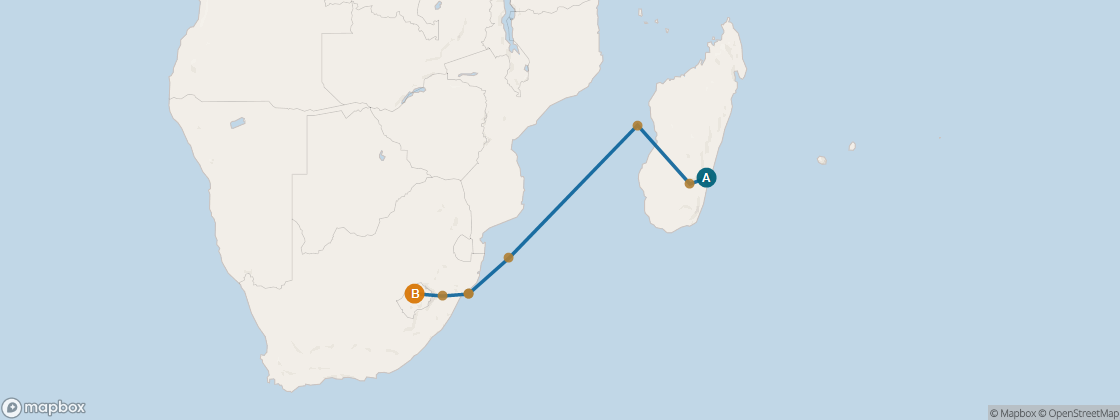 Seven Seas Mariner Voyage MAR280414 itinerary map from Port Louis to Cape Town, April 14-28 2028, 14 days