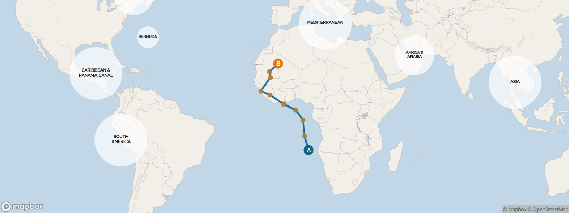 Seven Seas Mariner Voyage MAR280428 itinerary map from Cape Town to Lisbon, April 28-May 19 2028, 21 days