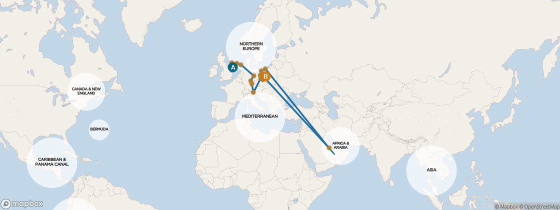 Seven Seas Mariner Voyage MAR280707A itinerary map from Reykjavik to Oslo, July 7-27 2028, 20 days
