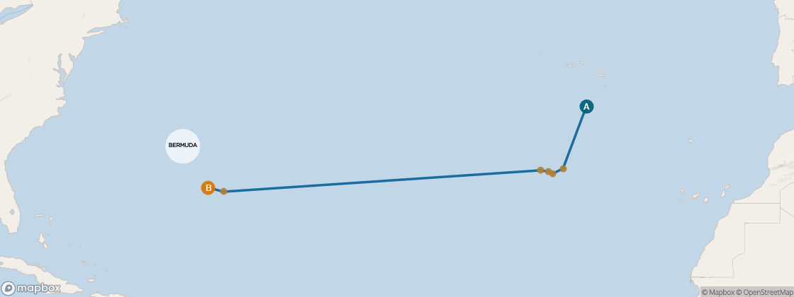 Seven Seas Mariner Voyage MAR281014 itinerary map from Lisbon to Miami, October 14-28 2028, 14 days