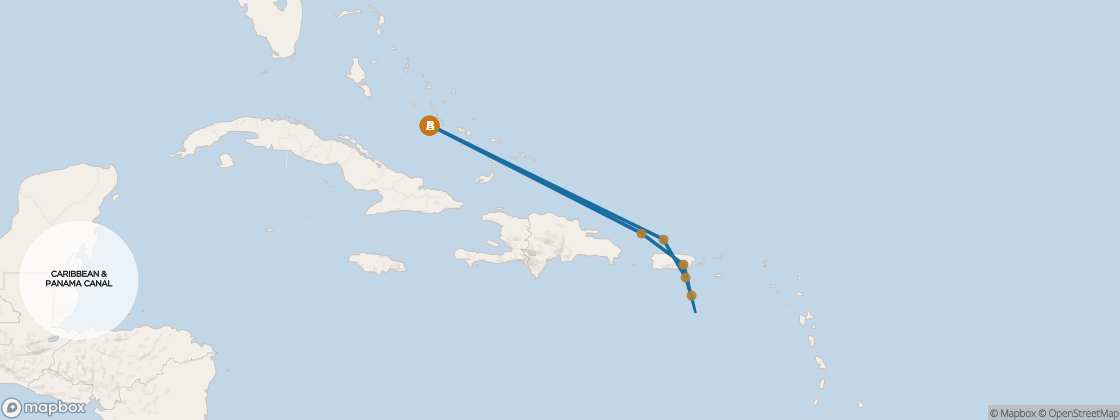 Seven Seas Mariner Voyage MAR281107 itinerary map from Miami to Miami, November 7-17 2028, 10 days