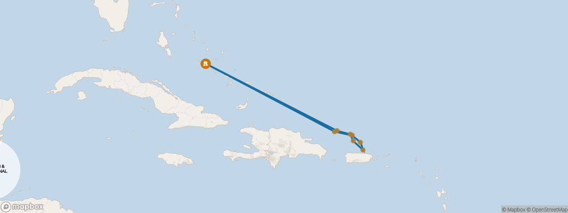 Seven Seas Mariner Voyage MAR281117 itinerary map from Miami to Miami, November 17-29 2028, 12 days