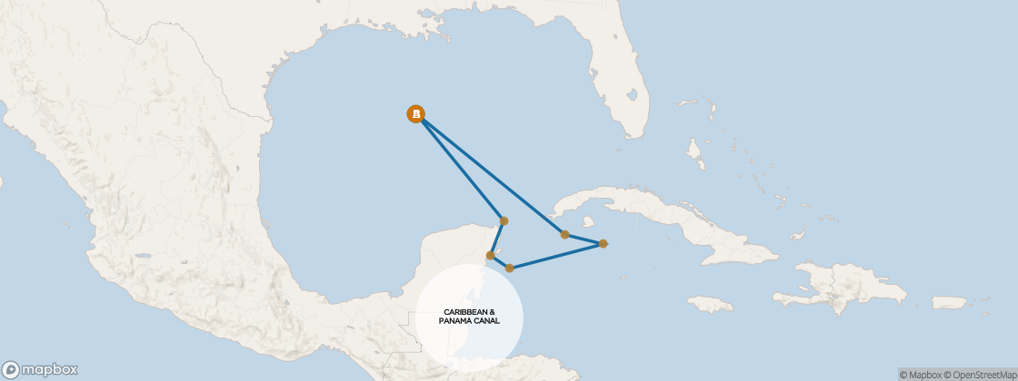 Seven Seas Mariner Voyage MAR281211 itinerary map from Houston (Galveston) to Houston (Galveston), December 11-22 2028, 11 days