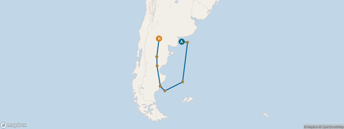 Seven Seas Mariner Voyage MAR290201 itinerary map from Buenos Aires to Valparaiso, February 1-18 2029, 17 days