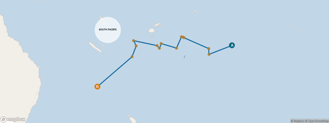 Seven Seas Mariner Voyage MAR290316 itinerary map from Papeete (Tahiti) to Sydney, March 16-April 6 2029, 21 days