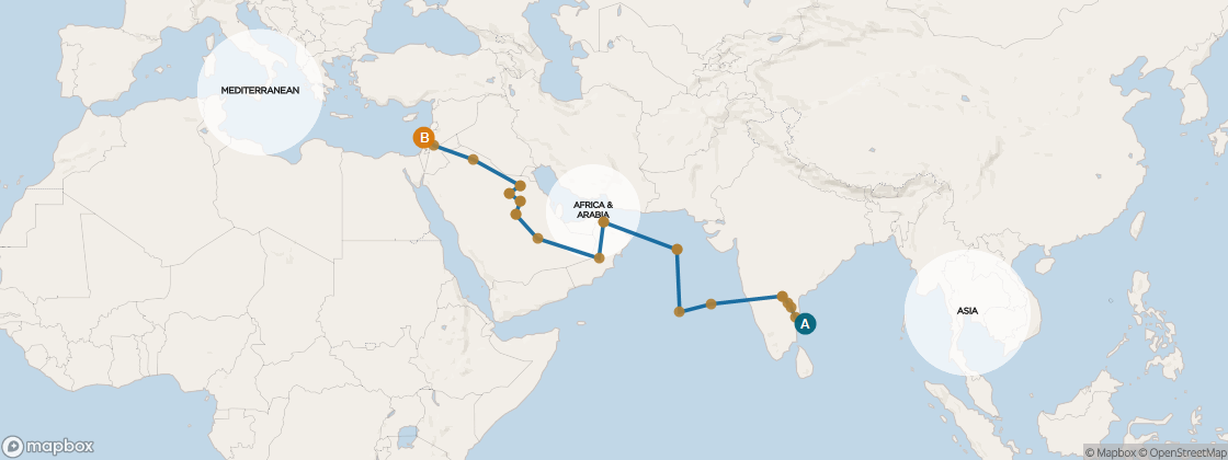 Seven Seas Mariner Voyage MAR290427A itinerary map from Singapore to Rome (Civitavecchia), April 27-June 5 2029, 39 days