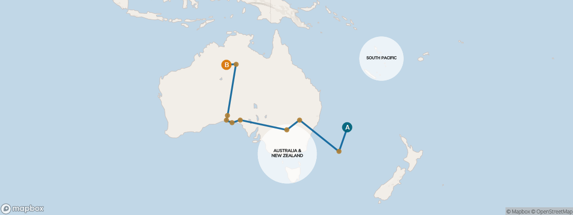 Seven Seas Navigator Voyage NAV260331 itinerary map from Auckland, New Zealand to Benoa, Bali, Indonesia, March 31-April 18 2026, 18 days