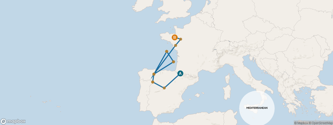 Seven Seas Navigator Voyage NAV260705 itinerary map from Barcelona, Spain to Dover (london), England, July 5-19 2026, 14 days