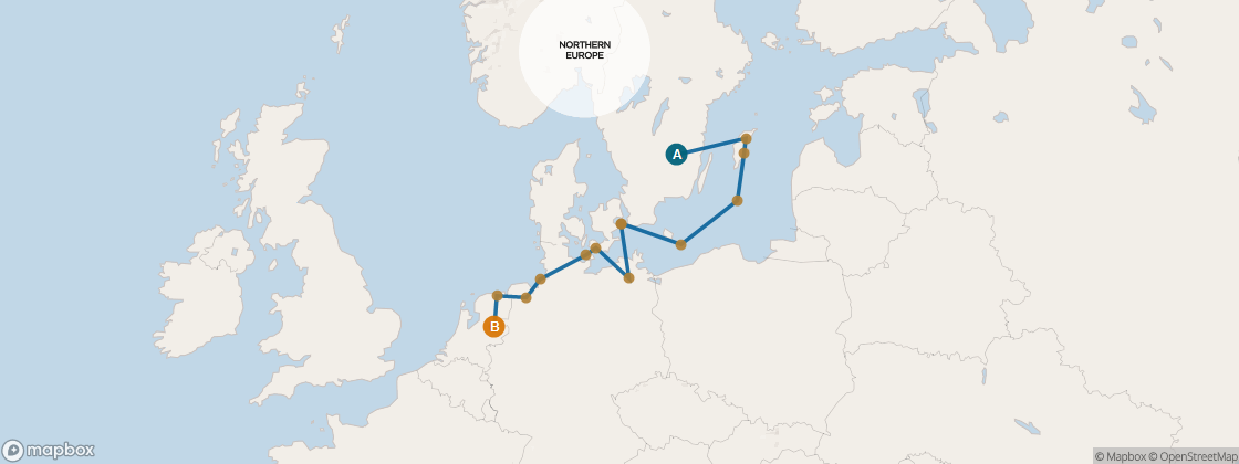 Seven Seas Navigator Voyage NAV260728 itinerary map from STOCKHOLM to PARIS (LE HAVRE), July 28-August 12 2026, 15 days