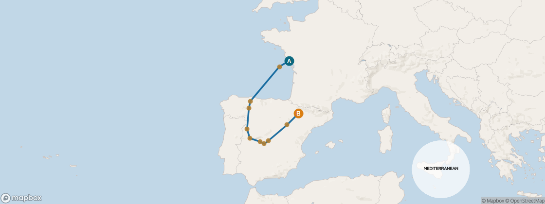 Seven Seas Navigator Voyage NAV260812 itinerary map from PARIS (LE HAVRE) to BARCELONA, August 12-24 2026, 12 days