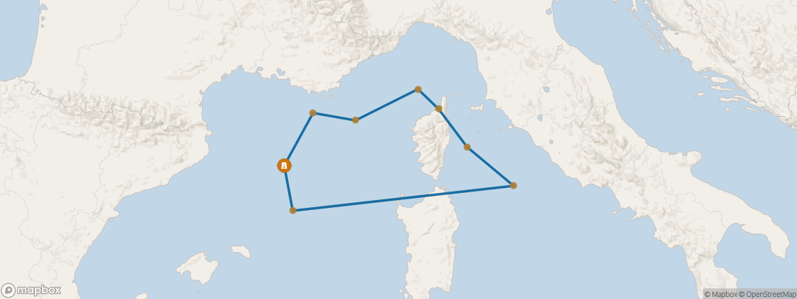 Seven Seas Navigator Voyage NAV260824 itinerary map from BARCELONA to BARCELONA, August 24-September 2 2026, 9 days