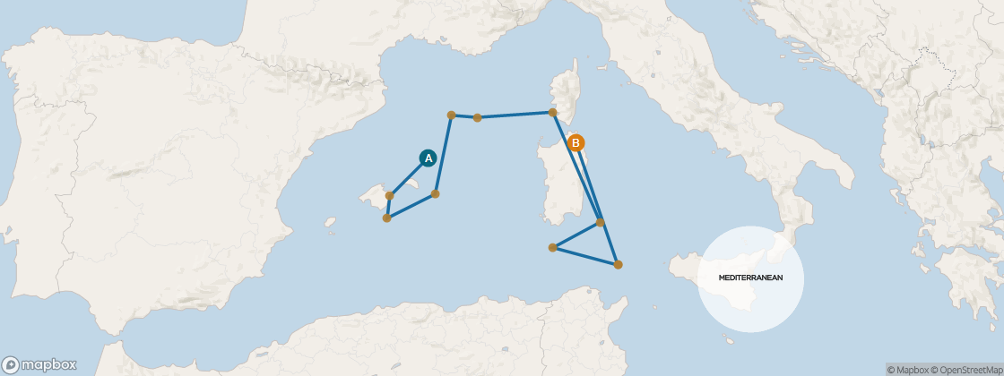 Seven Seas Navigator Voyage NAV261207 itinerary map from BARCELONA to ROME (CIVITAVECCHIA), December 7-21 2026, 14 days