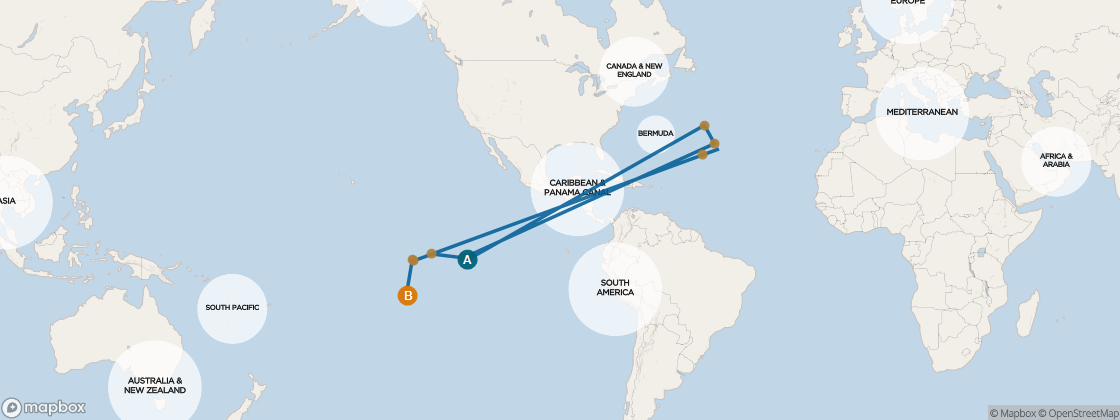 Seven Seas Navigator Voyage NAV270311 itinerary map from Papeete (French Polynesia) to Auckland (New Zealand), March 11-27 2027, 16 days