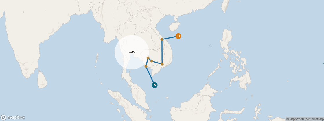 Seven Seas Navigator Voyage NAV270406 itinerary map from SINGAPORE to HONG KONG, April 6-18 2027, 12 days