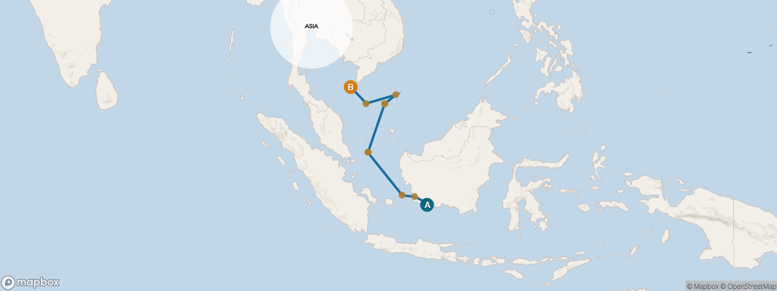 Seven Seas Navigator Voyage NAV270414 itinerary map from Benoa (Bali, Indonesia) to Bangkok (Thailand), April 14-28 2027, 14 days