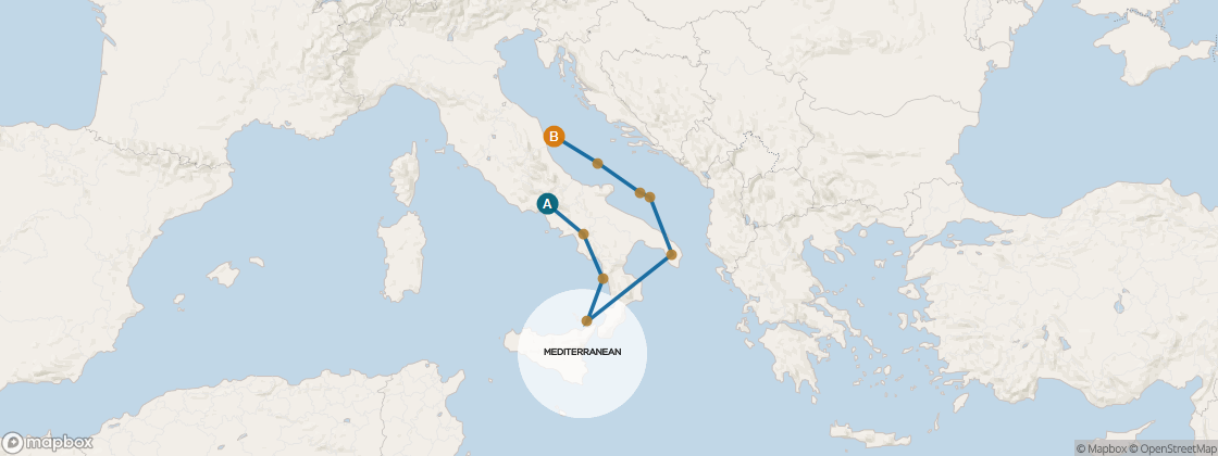 Seven Seas Prestige Voyage PRT270626 itinerary map from Rome (Civitavecchia) to Venice (Fusina), June 26-July 5 2027, 9 days