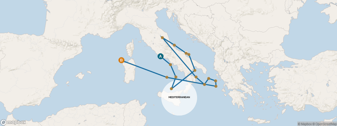 Seven Seas Prestige Voyage PRT270626A itinerary map from Rome (Civitavecchia) to Barcelona, June 26-July 15 2027, 19 days