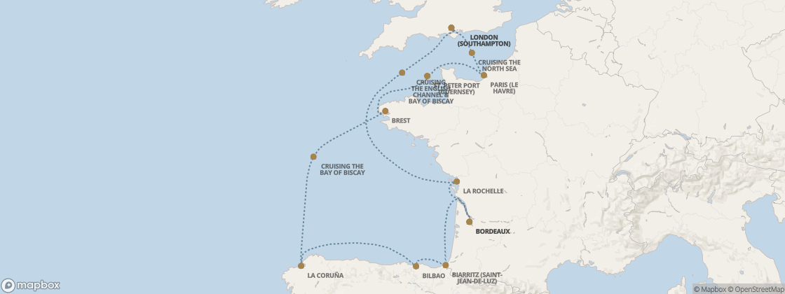 Seven Seas Prestige Voyage PRT280429 itinerary map from London (Southampton) to London (Southampton), April 29-May 12 2028, 13 days