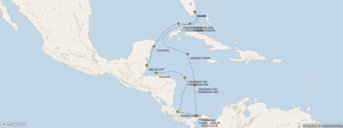 Seven Seas Prestige Voyage PRT281209 itinerary map from Miami to Miami, December 9-20 2028, 11 days