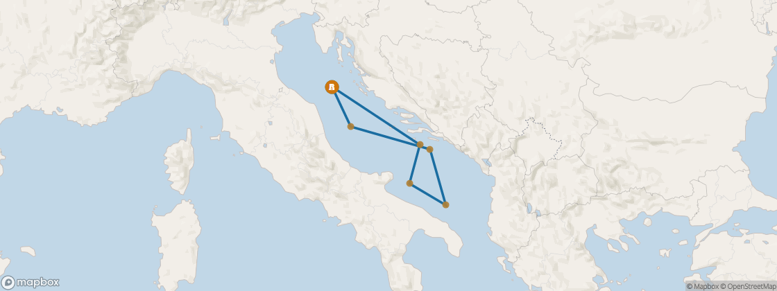 Seven Seas Splendor Voyage SPL260725 itinerary map from Venice (Fusina) to Venice (Fusina), July 25-August 1 2026, 7 days