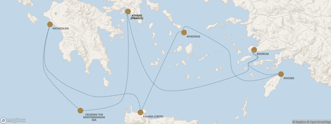 Seven Seas Splendor Voyage SPL260728 itinerary map from Athens (Piraeus) to Athens (Piraeus), July 28-August 4 2026, 7 days