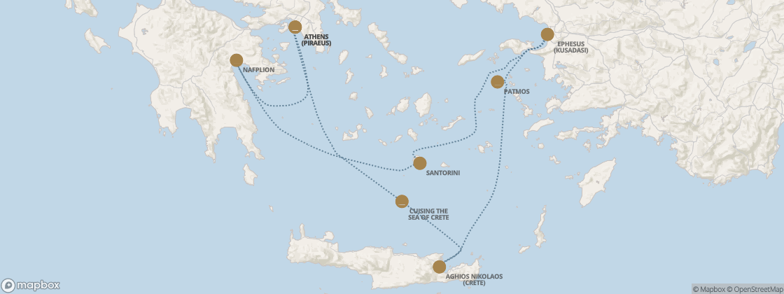 Seven Seas Splendor Voyage SPL260804 itinerary map from Athens (Piraeus) to Athens (Piraeus), August 4-11 2026, 7 days