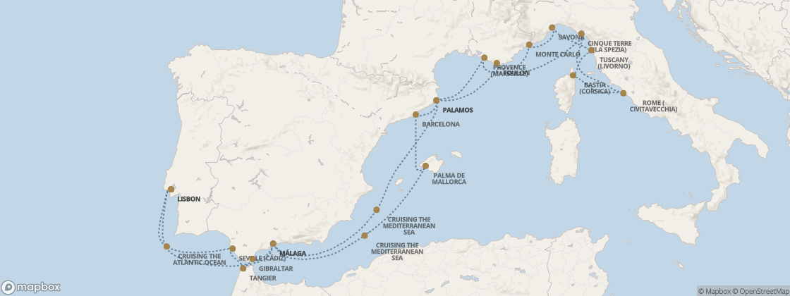 Seven Seas Splendor Voyage SPL271017A itinerary map from Lisbon to Lisbon, October 17-November 7 2027, 21 days