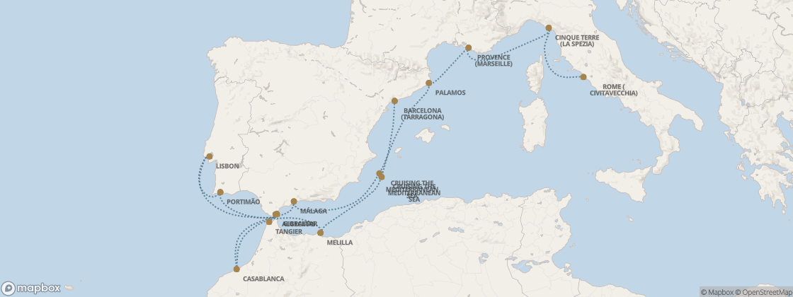 Seven Seas Splendor Voyage SPL271031A itinerary map from Rome (Civitavecchia) to Barcelona (Tarragona), October 31-November 14 2027, 14 days