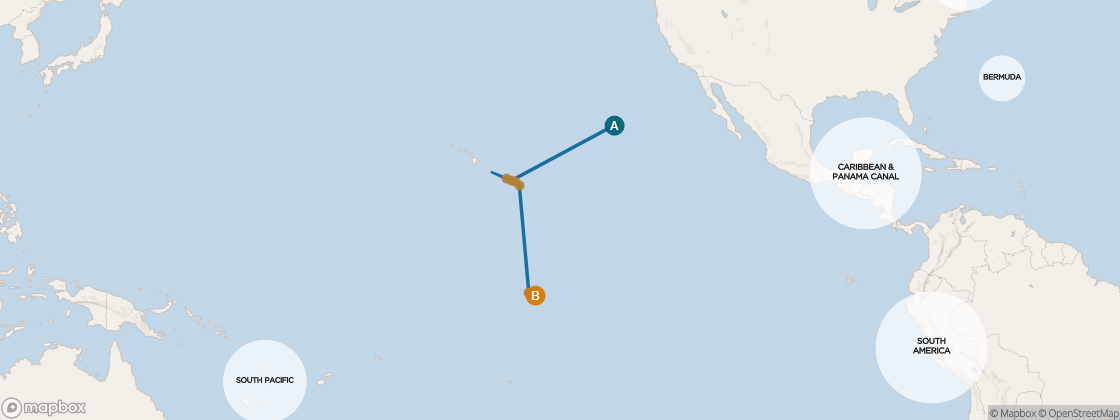 Seven Seas Splendor Voyage SPL280106 itinerary map from San Francisco to Papeete (Tahiti), January 6-23 2028, 17 days