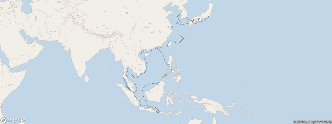 Seven Seas Splendor Voyage SPL281104D itinerary map from Tokyo to Hong Kong, November 4-January 4 2029, 61 days