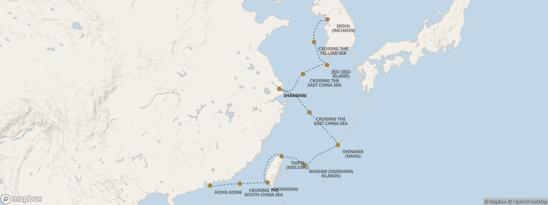 Seven Seas Splendor Voyage SPL281115 itinerary map from Seoul (Incheon) to Hong Kong, November 15-27 2028, 12 days