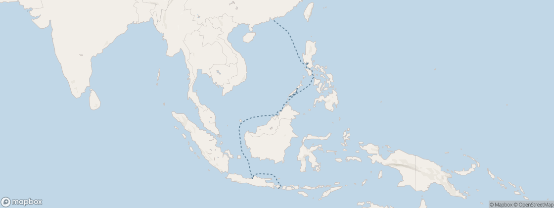 Seven Seas Splendor Voyage SPL281221 itinerary map from Bali (Benoa) to Hong Kong, December 21-January 4 2029, 14 days
