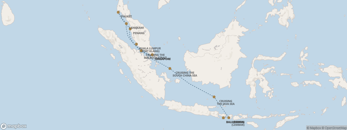 Seven Seas Splendor Voyage SPL290118 itinerary map from Bali (Benoa) to Singapore, January 18-29 2029, 11 days