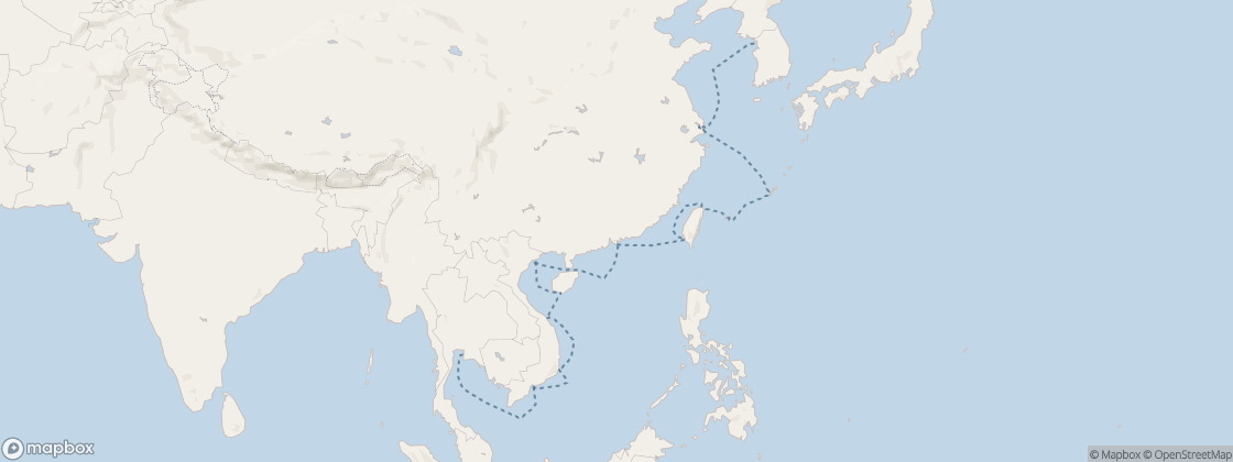 Seven Seas Splendor Voyage SPL290209A itinerary map from Bangkok (Laem Chabang) to Seoul (Incheon), February 9-March 3 2029, 22 days