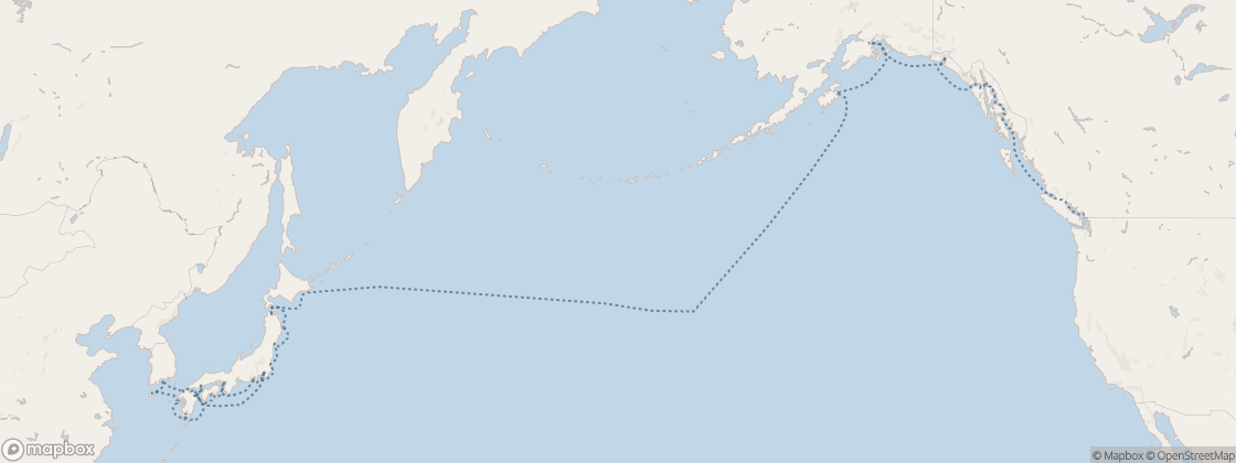 Seven Seas Splendor Voyage SPL290420A itinerary map from Tokyo to Vancouver, April 20-May 23 2029, 33 days