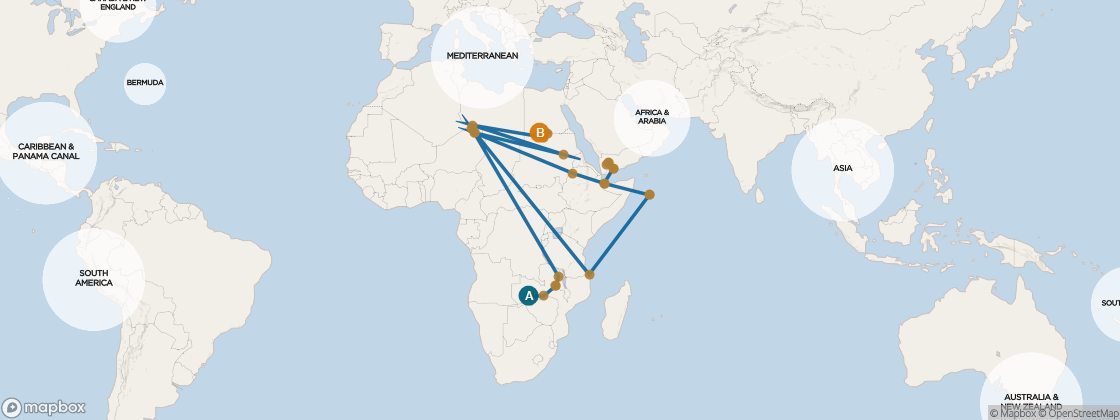 Seven Seas Voyager Voyage VOY260228A itinerary map from Cape Town, South Africa to Athens (Piraeus), Greece, February 28-April 7 2026, 38 days