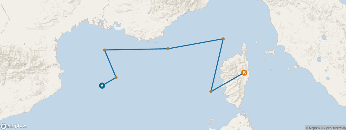 Seven Seas Voyager Voyage VOY260410 itinerary map from Barcelona, Spain to Rome (Civitavecchia), Italy, April 10-17 2026, 7 days
