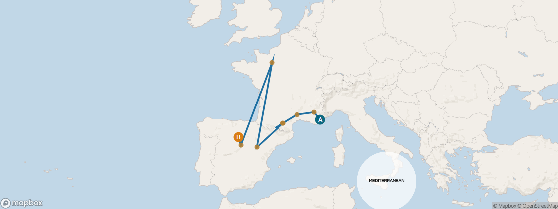 Seven Seas Voyager Voyage VOY260710 itinerary map from ROME (CIVITAVECCHIA), ITALY to LISBON, PORTUGAL, July 10-20 2026, 10 days