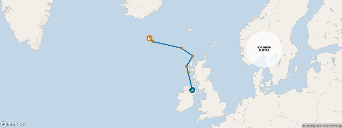 Seven Seas Voyager Voyage VOY260812 itinerary map from London (Southampton) to Reykjavik, August 12-20 2026, 8 days