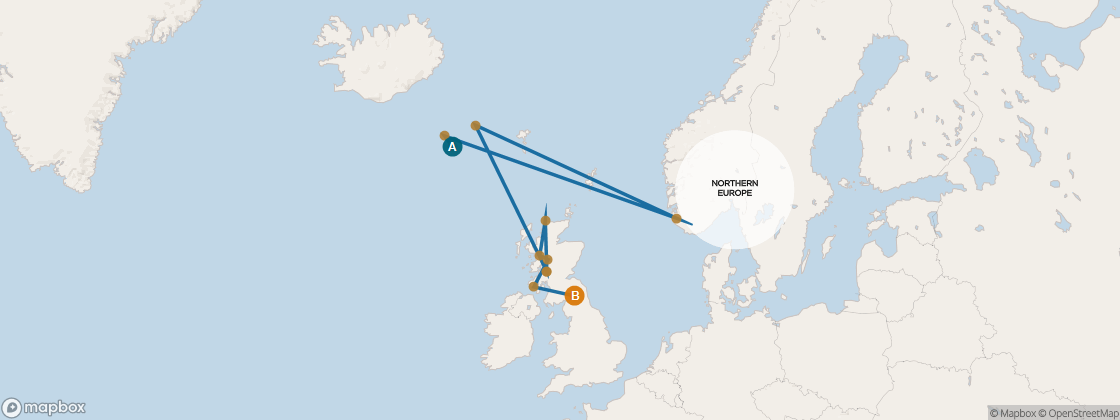 Seven Seas Voyager Voyage VOY260820 itinerary map from Reykjavik to London (Southampton), August 20-September 1 2026, 12 days