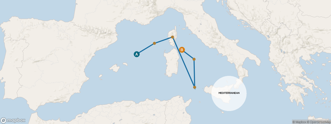 Seven Seas Voyager Voyage VOY260928 itinerary map from Barcelona to Rome (Civitavecchia), September 28-October 10 2026, 12 days