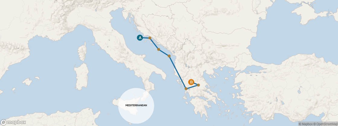 Seven Seas Voyager Voyage VOY261017 itinerary map from Venice (Fusina) to Athens (Piraeus), October 17-24 2026, 7 days