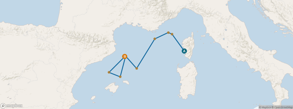 Seven Seas Voyager Voyage VOY270324 itinerary map from Rome (Civitavecchia) to Barcelona, March 24-April 3 2027, 10 days