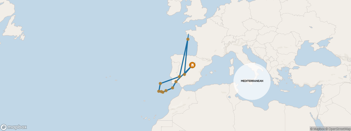 Seven Seas Voyager Voyage VOY270403 itinerary map from Barcelona to Barcelona, April 3-18 2027, 15 days