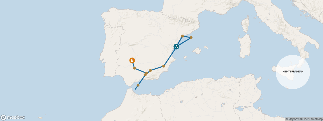 Seven Seas Voyager Voyage VOY270418 itinerary map from Barcelona to Lisbon, April 18-29 2027, 11 days