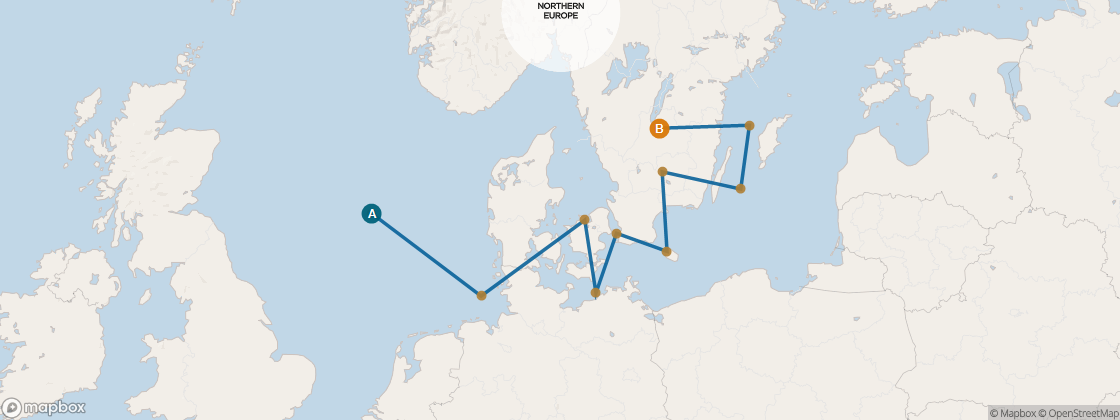 Seven Seas Voyager Voyage VOY270521 itinerary map from Edinburgh (Leith) to Stockholm, May 21-June 2 2027, 12 days