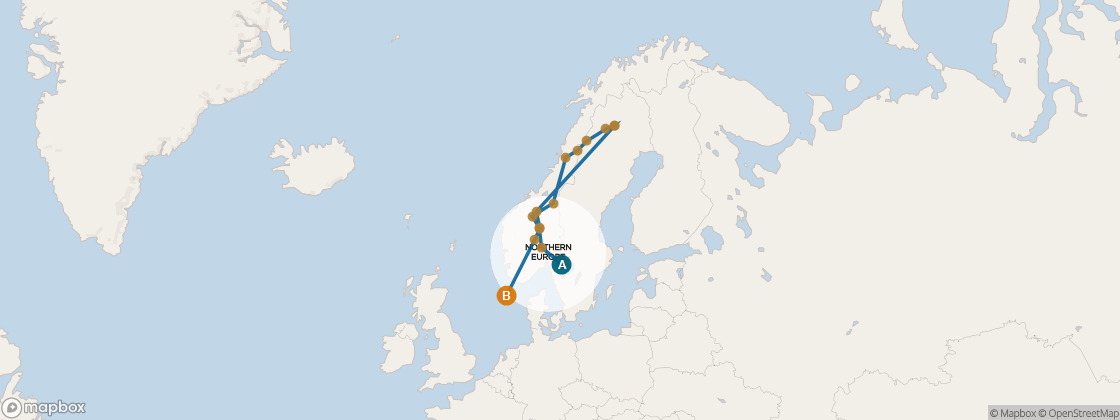 Seven Seas Voyager Voyage VOY270803 itinerary map from Copenhagen to London (Southampton), August 3-21 2027, 18 days